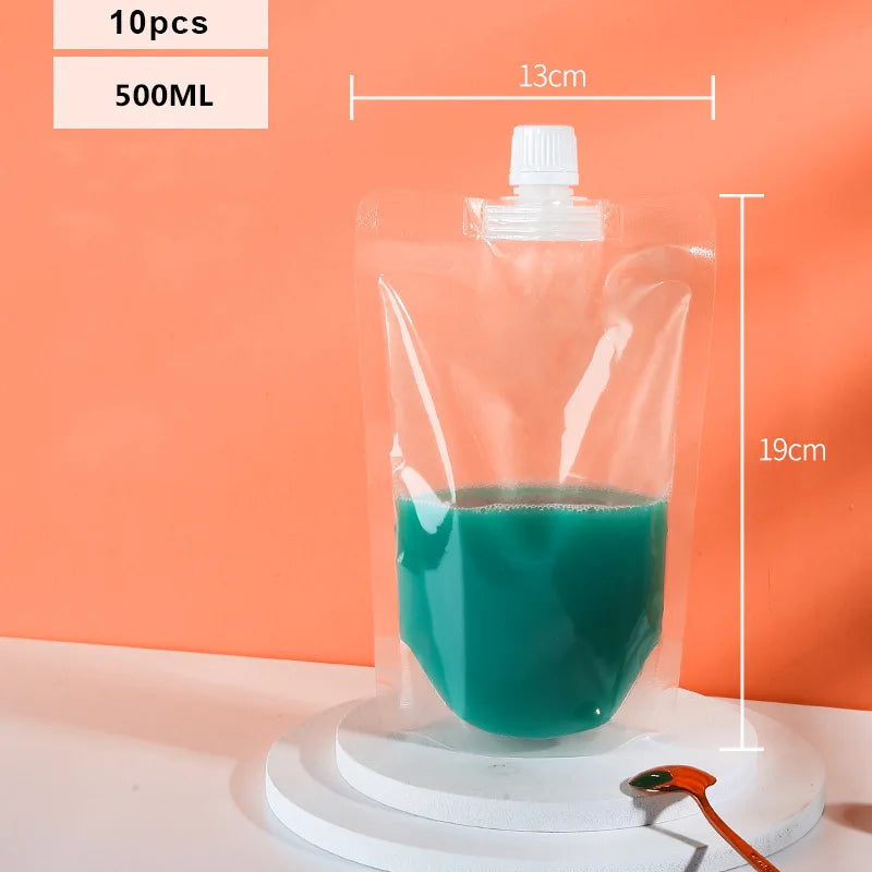 5/10pcs Stand Up Grain Seal Bag Refillable Plastic Drink Bag Spout Pouch for Juice Milk Coffee Food Bean Cereals Storage Bags